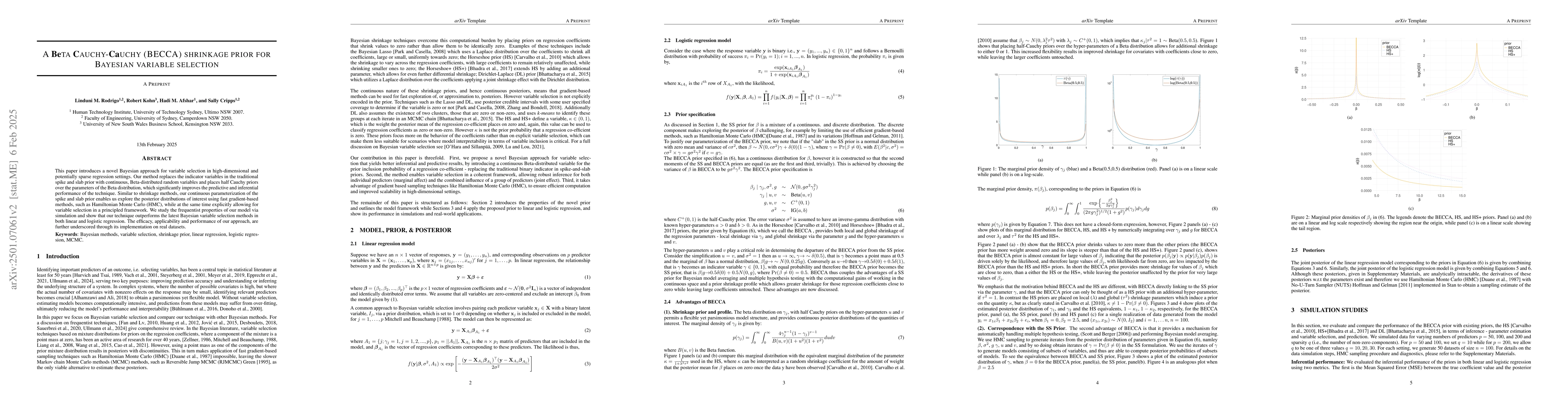 Thumbnail for A Beta Cauchy-Cauchy (BECCA) shrinkage prior for Bayesian variable
  selection