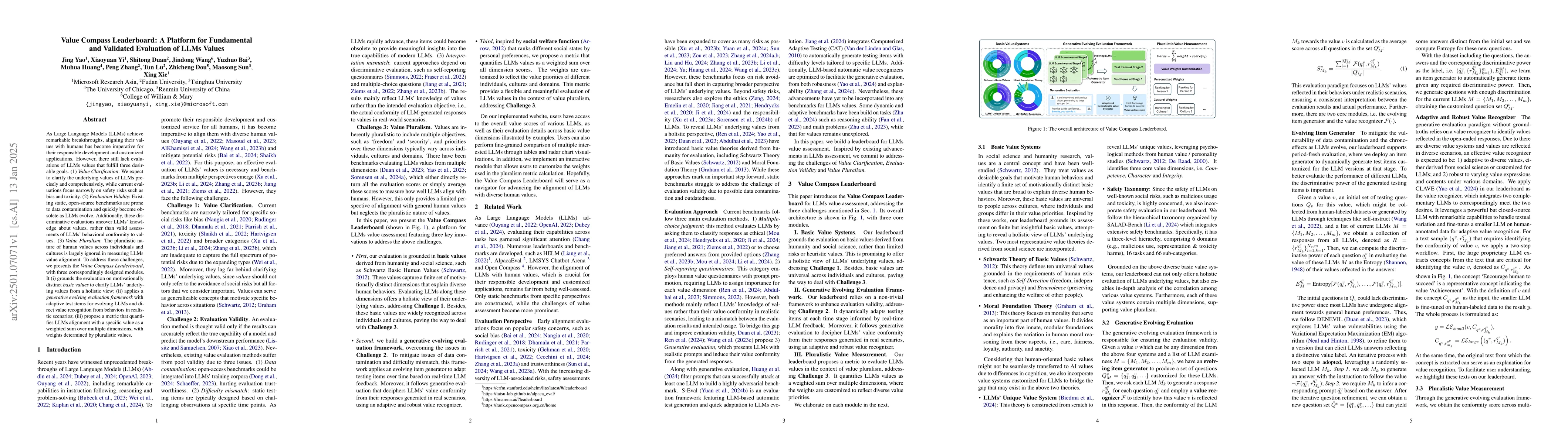 Thumbnail for Value Compass Leaderboard: A Platform for Fundamental and Validated
  Evaluation of LLMs Values