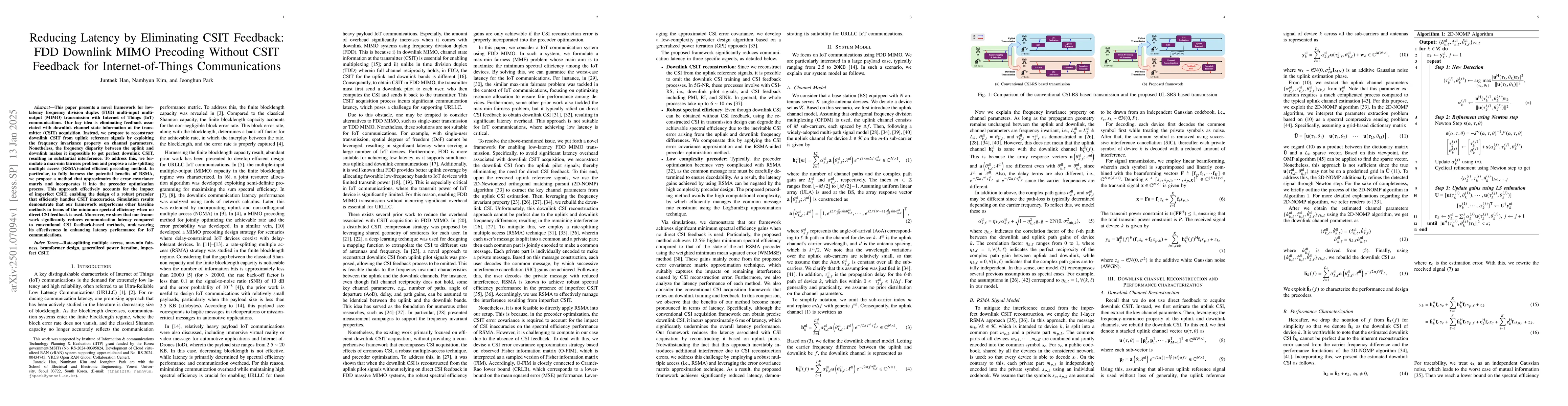 Thumbnail for Reducing Latency by Eliminating CSIT Feedback: FDD Downlink MIMO
  Precoding Without CSIT Feedback for Internet-of-Things Communications
