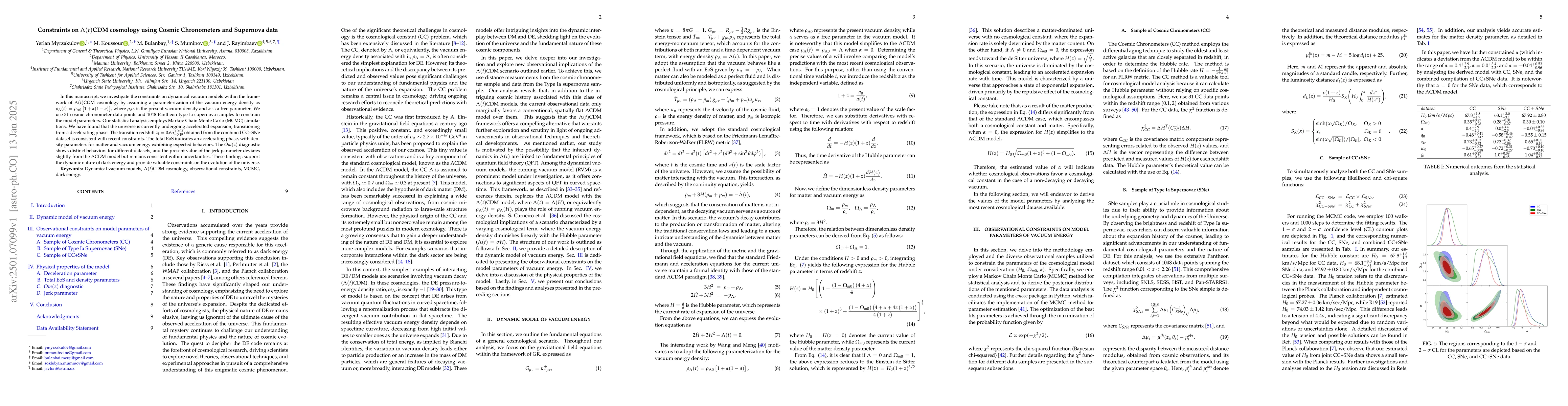 Thumbnail for Constraints on $Λ(t)$CDM cosmology using Cosmic Chronometers and
  Supernova data
