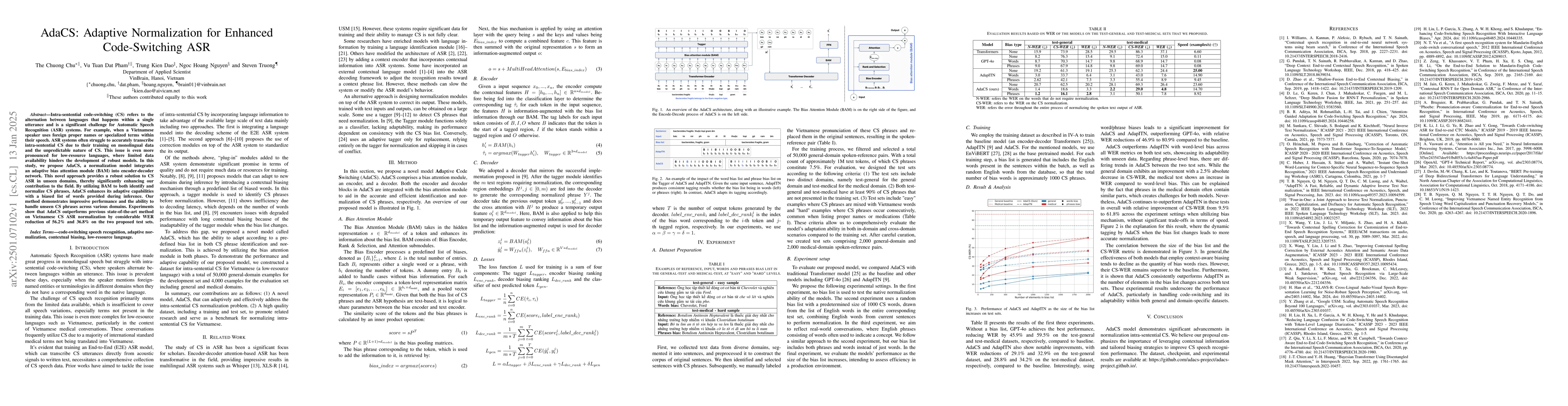 Thumbnail for AdaCS: Adaptive Normalization for Enhanced Code-Switching ASR
