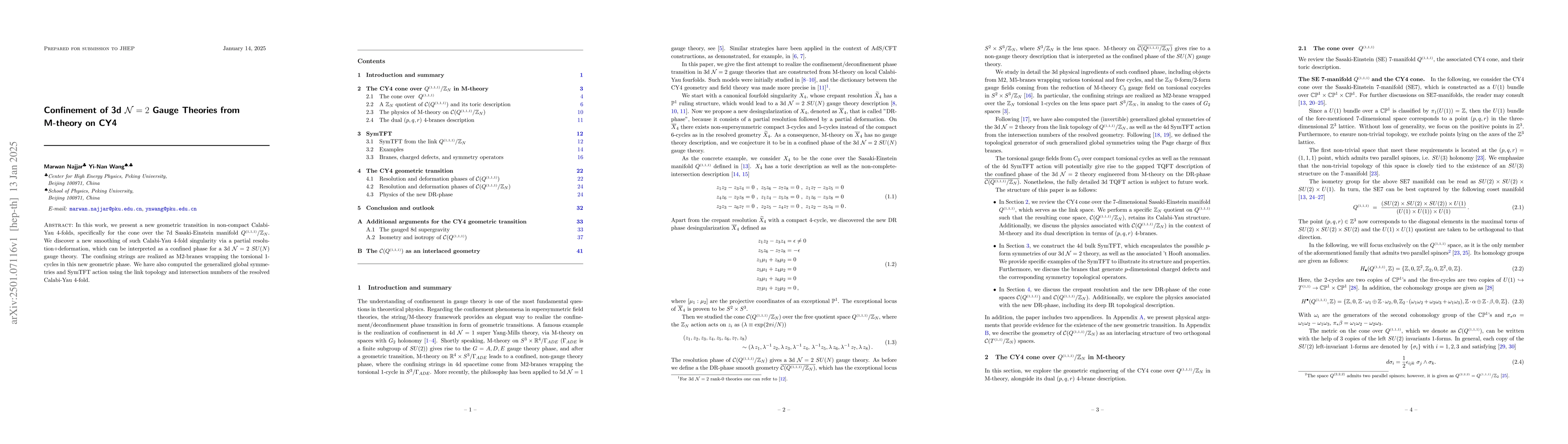 Thumbnail for Confinement of 3d $\mathcal{N}=2$ Gauge Theories from M-theory on CY4