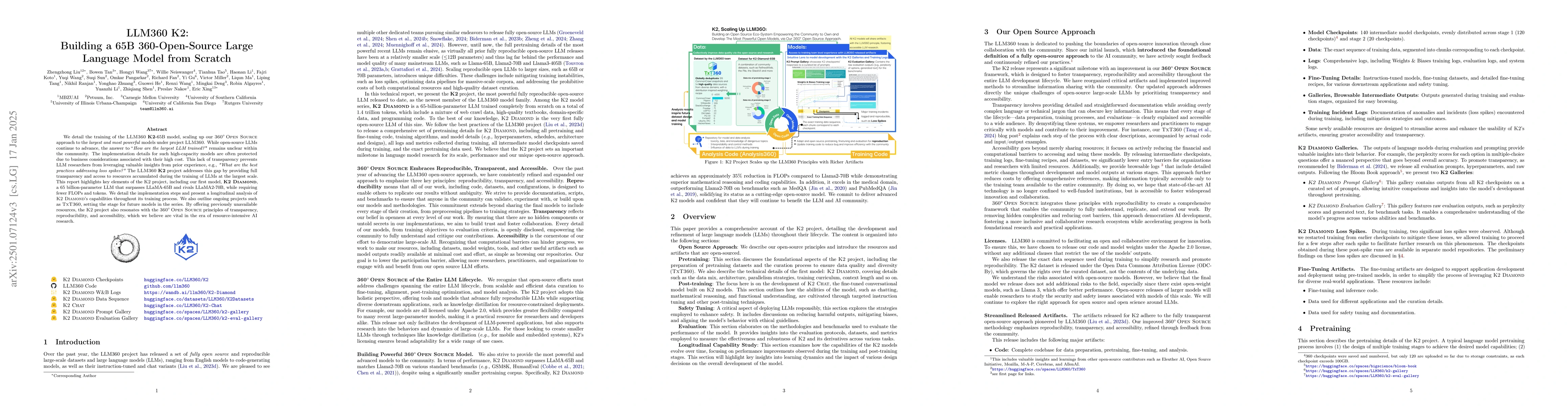 Thumbnail for LLM360 K2: Building a 65B 360-Open-Source Large Language Model from
  Scratch