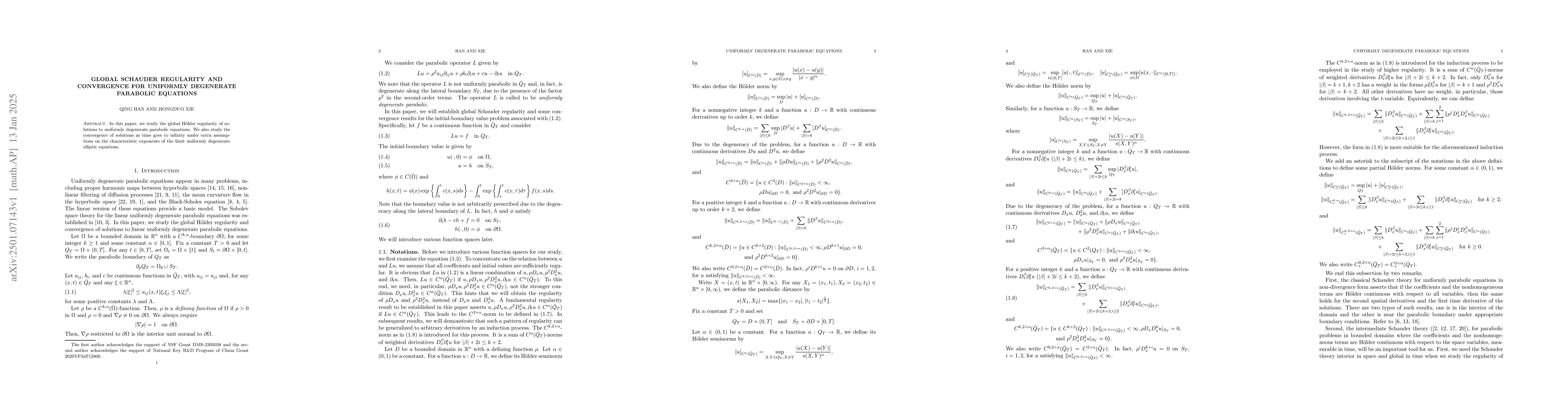 Thumbnail for Global Schauder Regularity and Convergence for Uniformly Degenerate
  Parabolic Equations