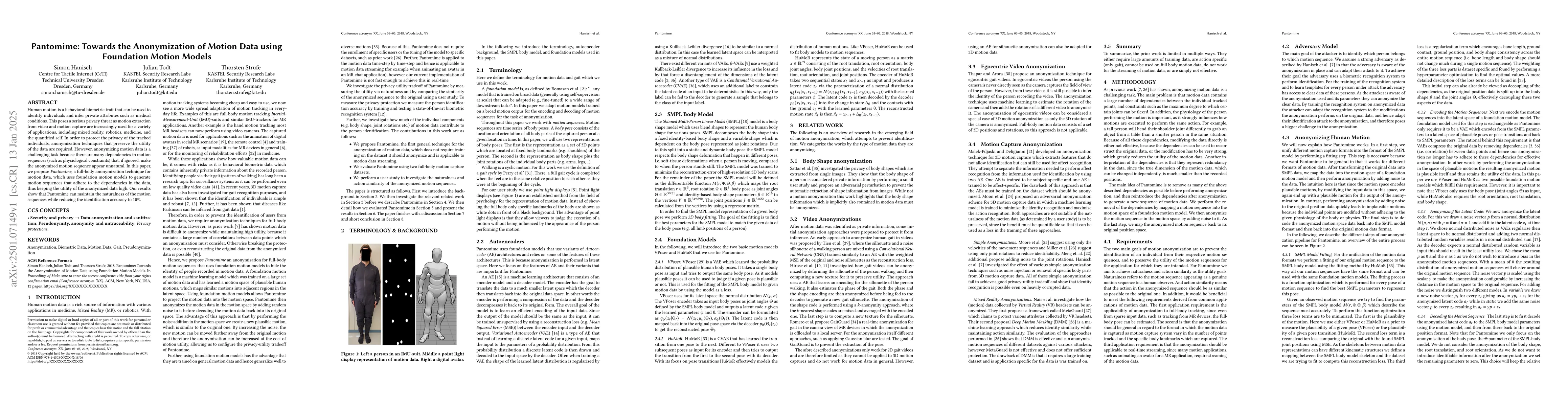 Thumbnail for Pantomime: Towards the Anonymization of Motion Data using Foundation
  Motion Models