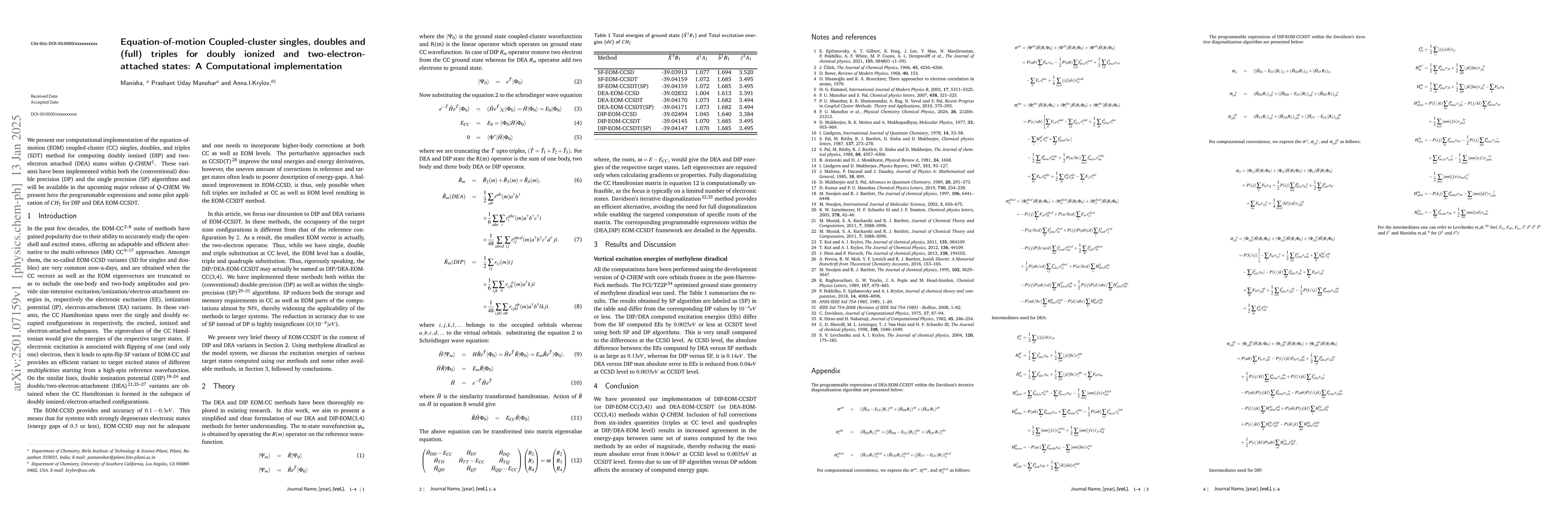 Thumbnail for Equation-of-motion Coupled-cluster singles, doubles and(full) triples
  for doubly ionized and two-electron-attached states: A Computational
  implementation