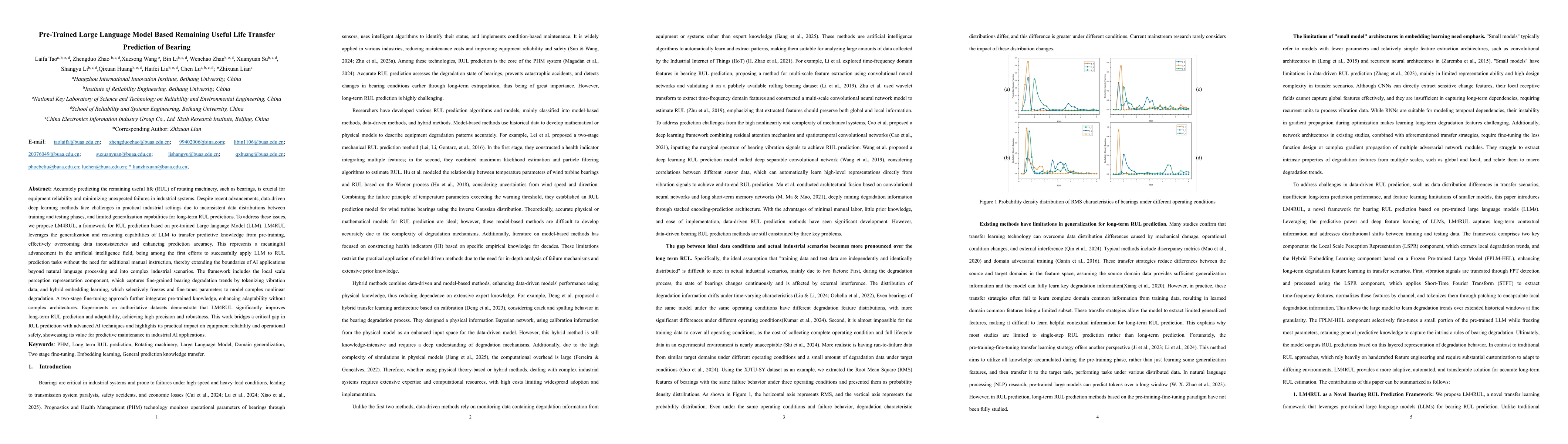 Thumbnail for Pre-Trained Large Language Model Based Remaining Useful Life Transfer
  Prediction of Bearing