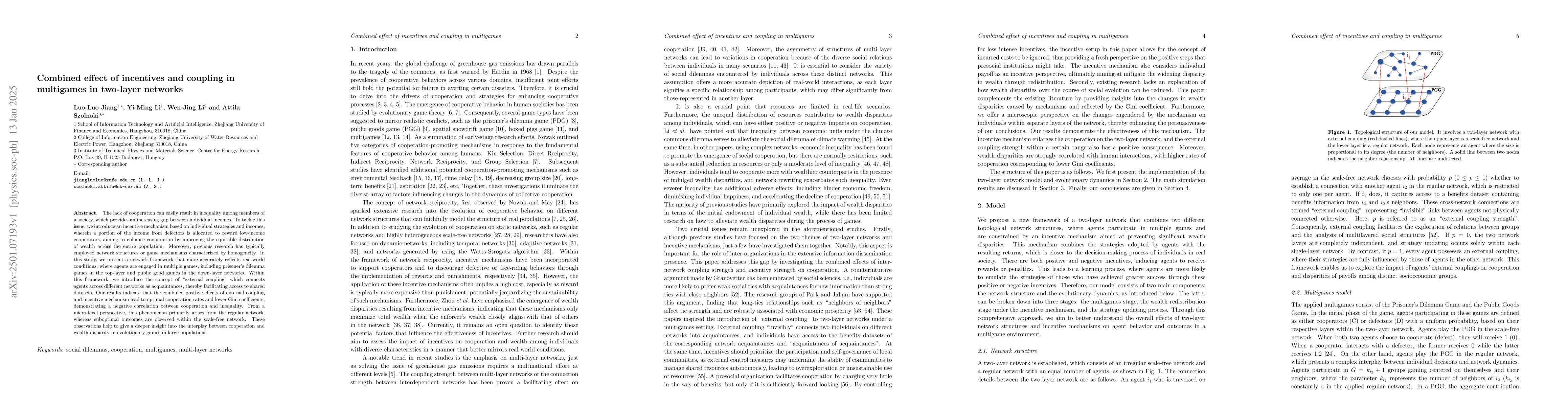 Thumbnail for Combined effect of incentives and coupling in multigames in two-layer
  networks