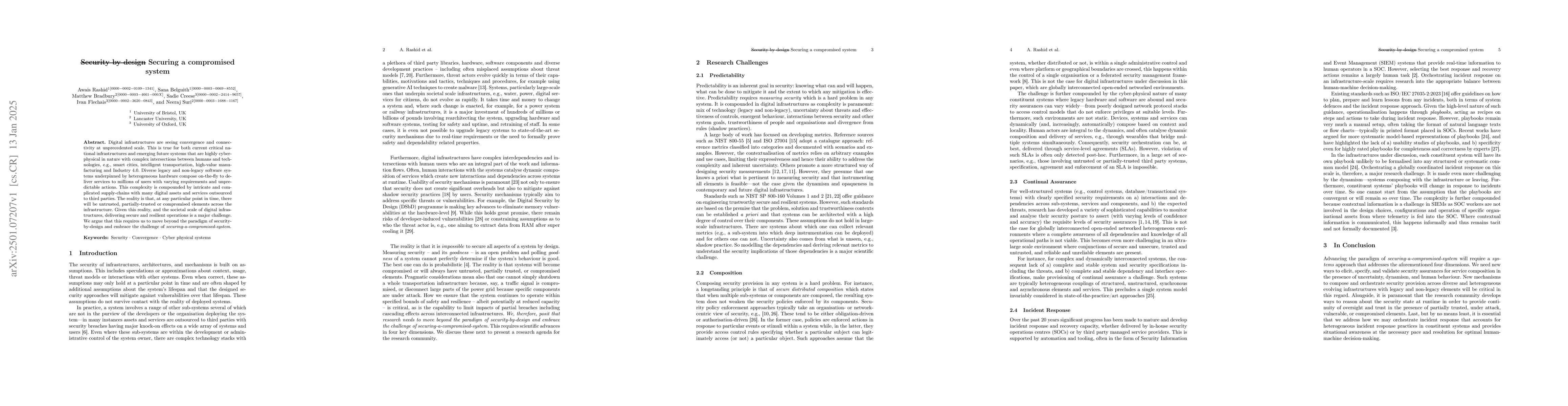 Thumbnail for Beyond Security-by-design: Securing a compromised system