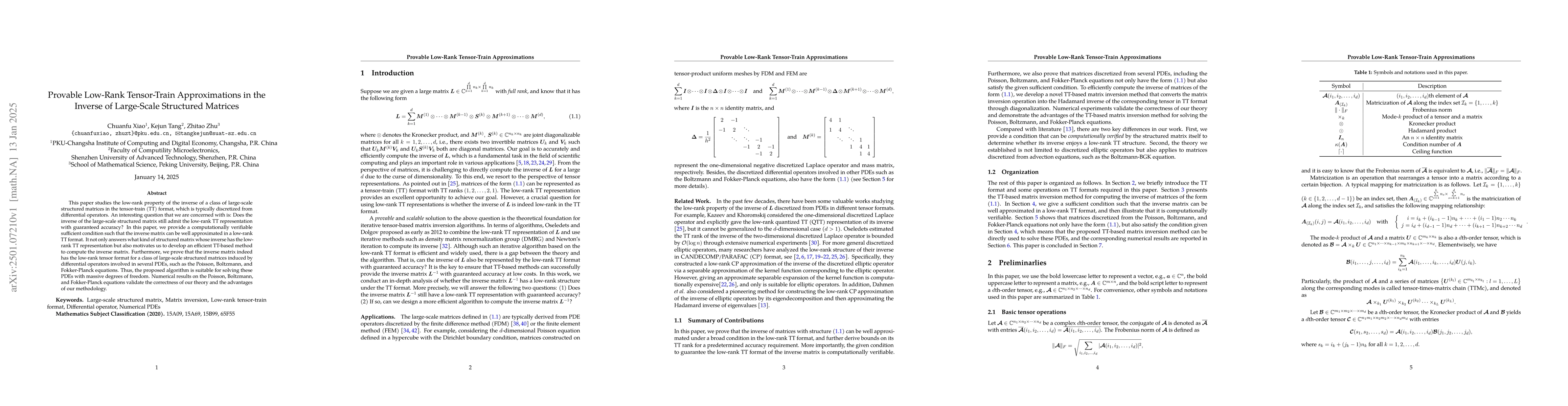Thumbnail for Provable Low-Rank Tensor-Train Approximations in the Inverse of
  Large-Scale Structured Matrices