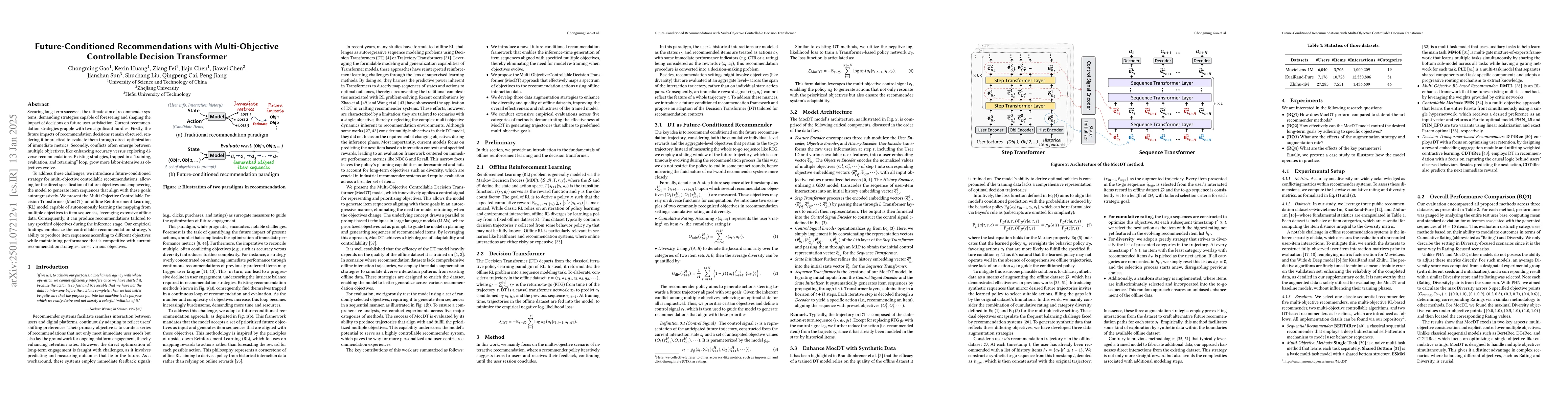 Thumbnail for Future-Conditioned Recommendations with Multi-Objective Controllable
  Decision Transformer