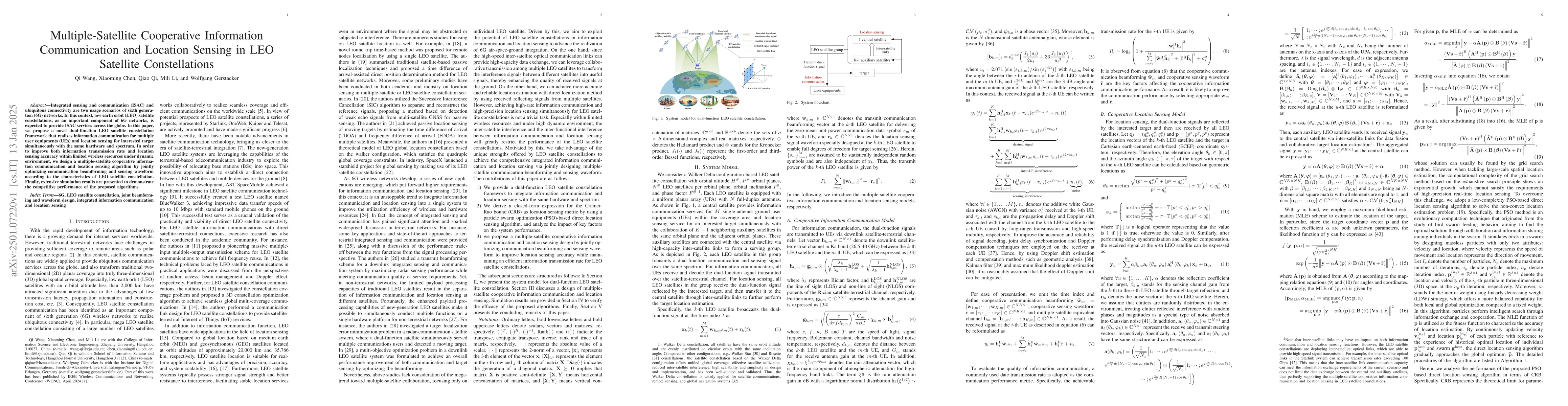 Thumbnail for Multiple-Satellite Cooperative Information Communication and Location
  Sensing in LEO Satellite Constellations