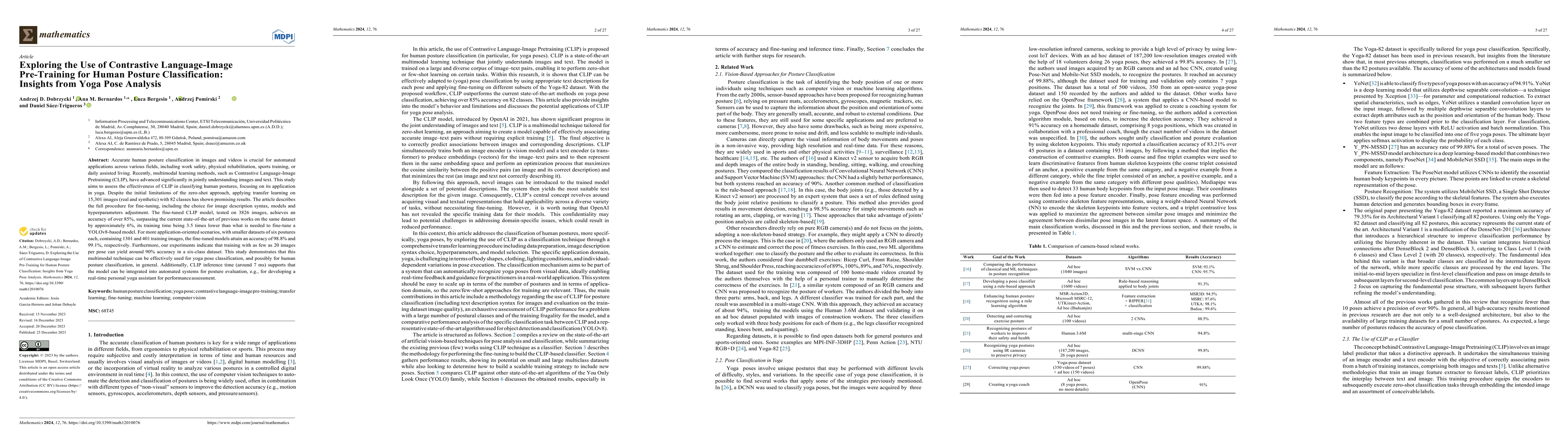 Thumbnail for Exploring the Use of Contrastive Language-Image Pre-Training for Human
  Posture Classification: Insights from Yoga Pose Analysis
