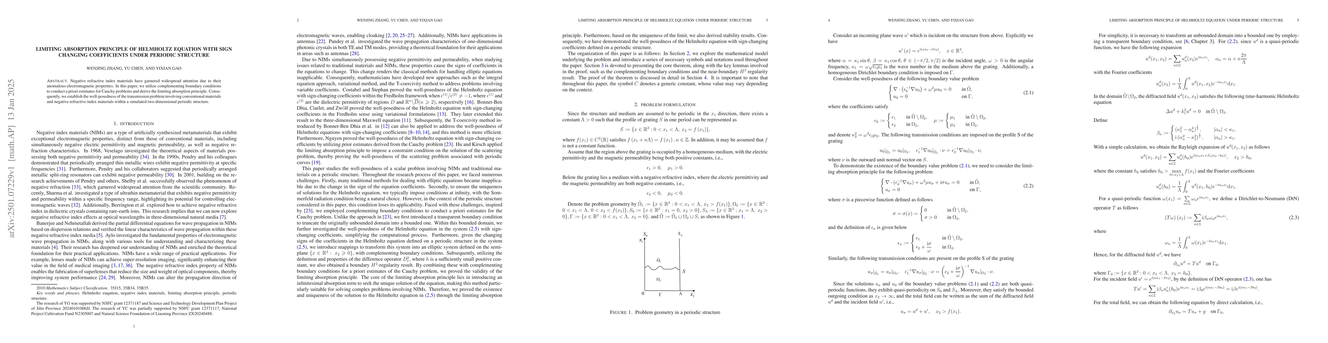 Thumbnail for Limiting absorption principle of Helmholtz equation with sign changing
  coefficients under periodic structure