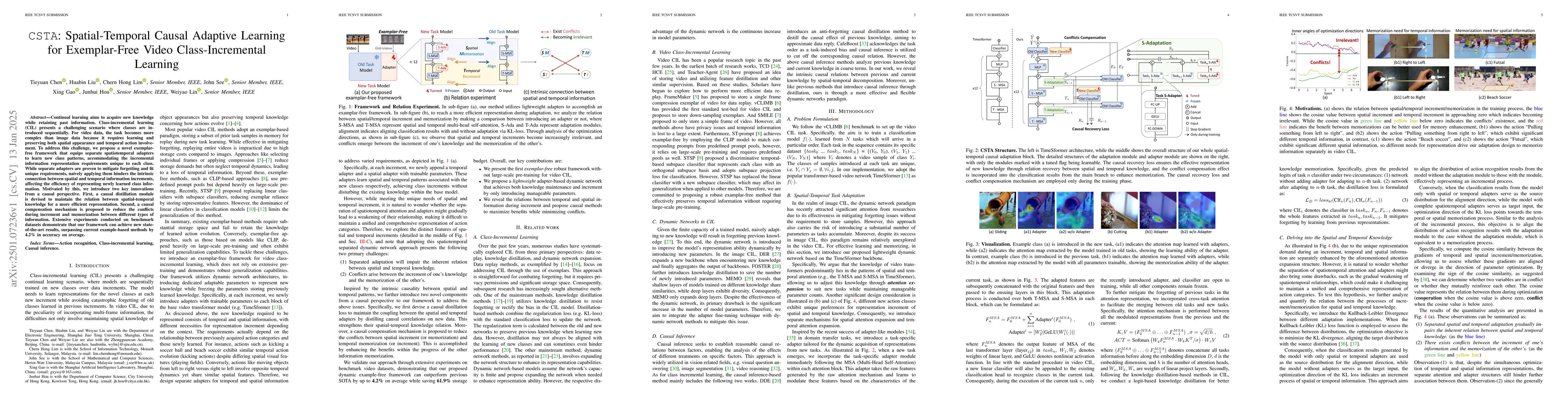 Thumbnail for CSTA: Spatial-Temporal Causal Adaptive Learning for Exemplar-Free Video
  Class-Incremental Learning