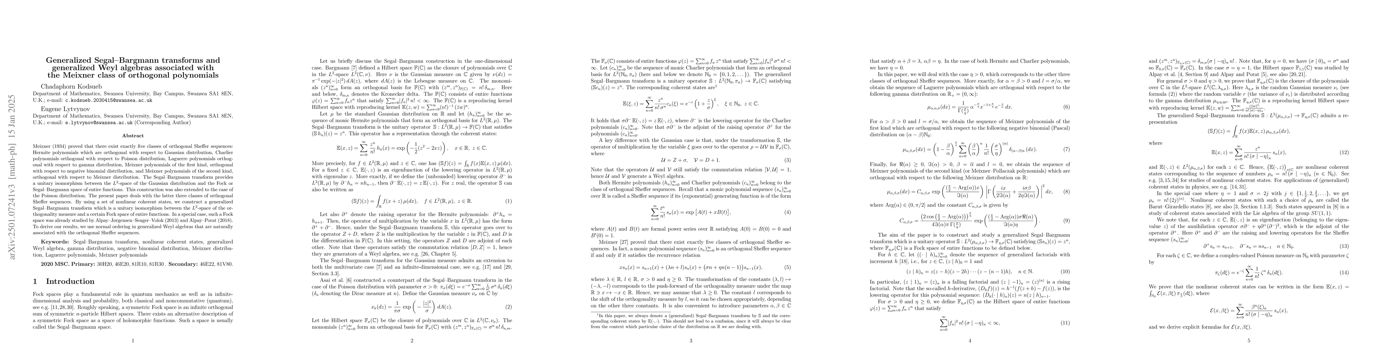 Thumbnail for Segal-Bargmann transforms and generalized Weyl algebras associated with
  the Meixner class of orthogonal polynomials