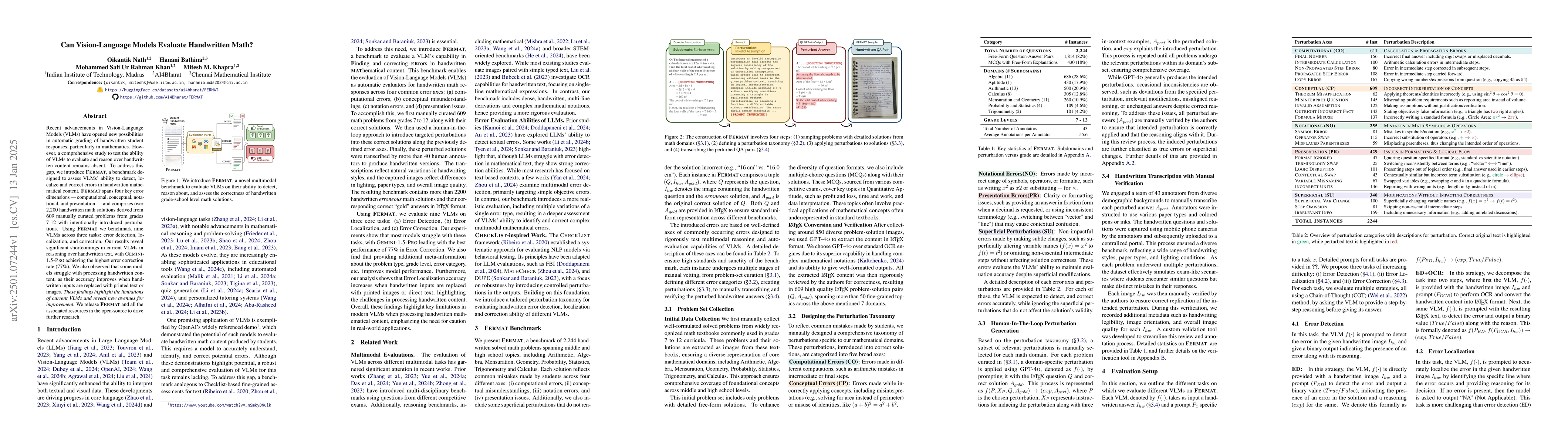 Thumbnail for Can Vision-Language Models Evaluate Handwritten Math?