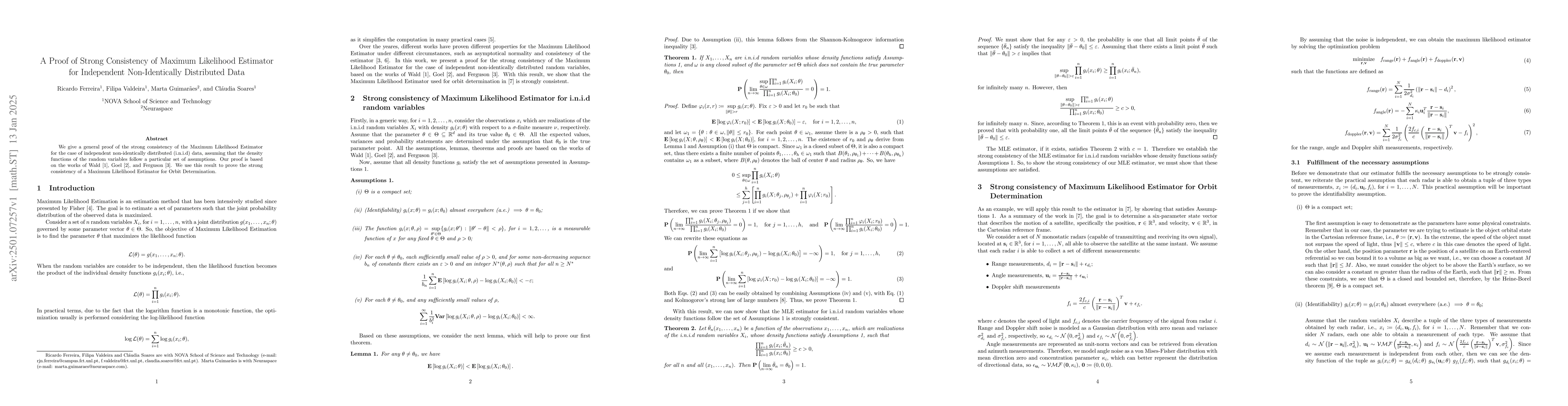 Thumbnail for A Proof of Strong Consistency of Maximum Likelihood Estimator for
  Independent Non-Identically Distributed Data