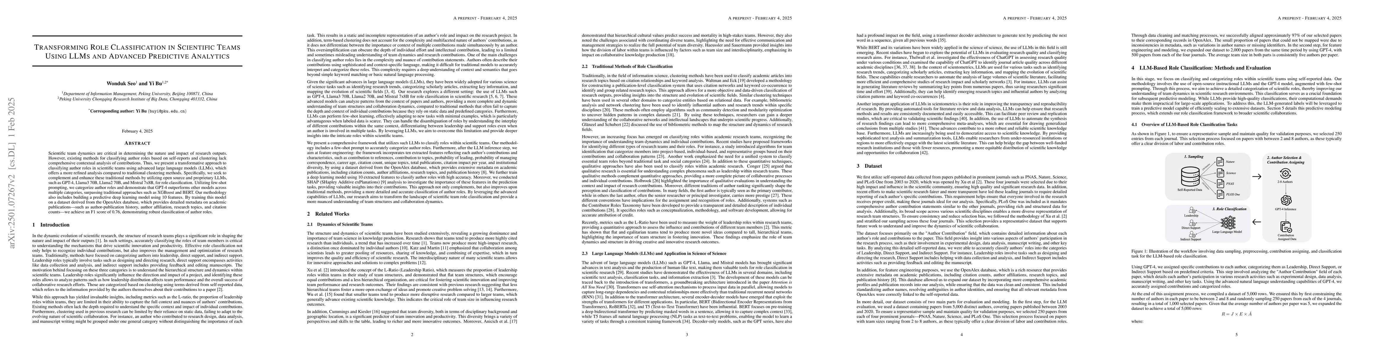 Thumbnail for Transforming Role Classification in Scientific Teams Using LLMs and
  Advanced Predictive Analytics
