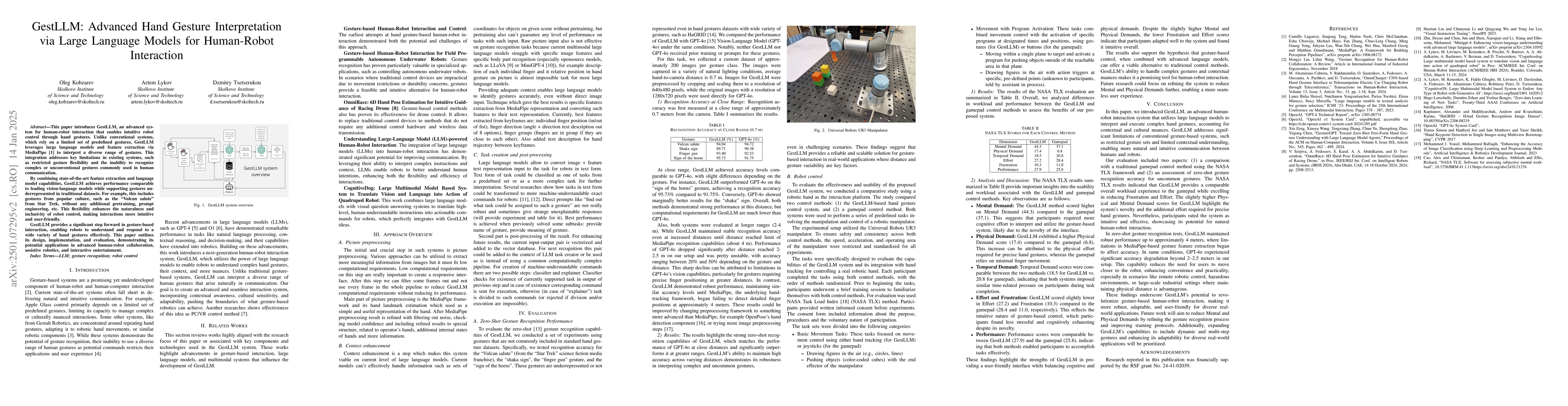 Thumbnail for GestLLM: Advanced Hand Gesture Interpretation via Large Language Models
  for Human-Robot Interaction