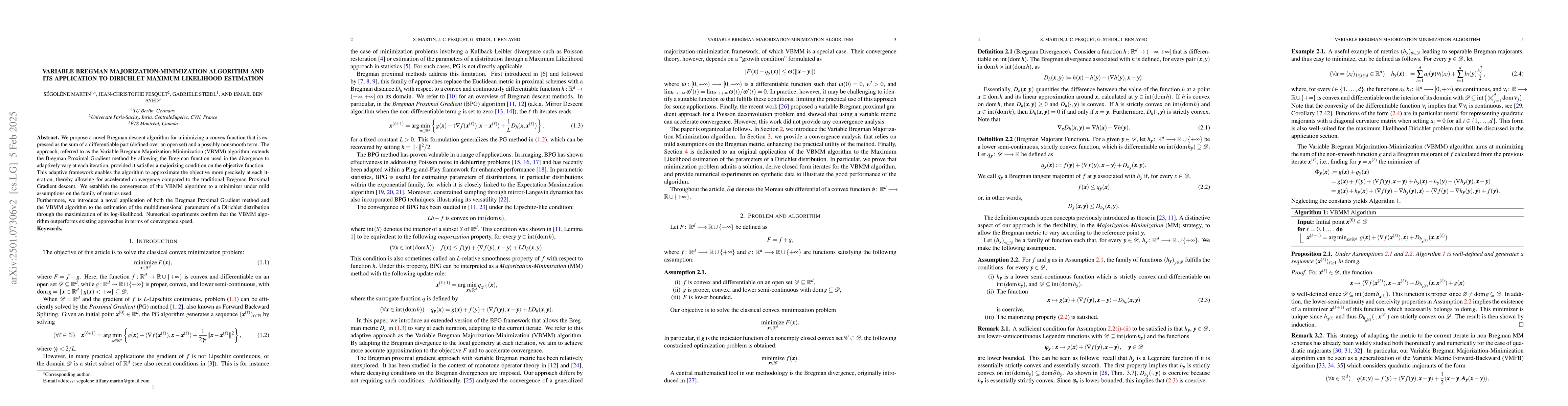 Thumbnail for Variable Bregman Majorization-Minimization Algorithm and its Application
  to Dirichlet Maximum Likelihood Estimation