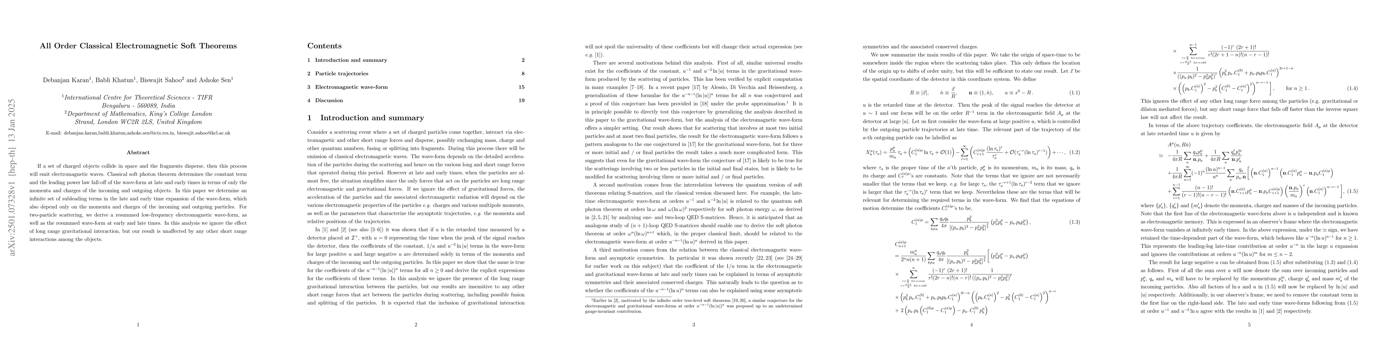 Thumbnail for All Order Classical Electromagnetic Soft Theorems