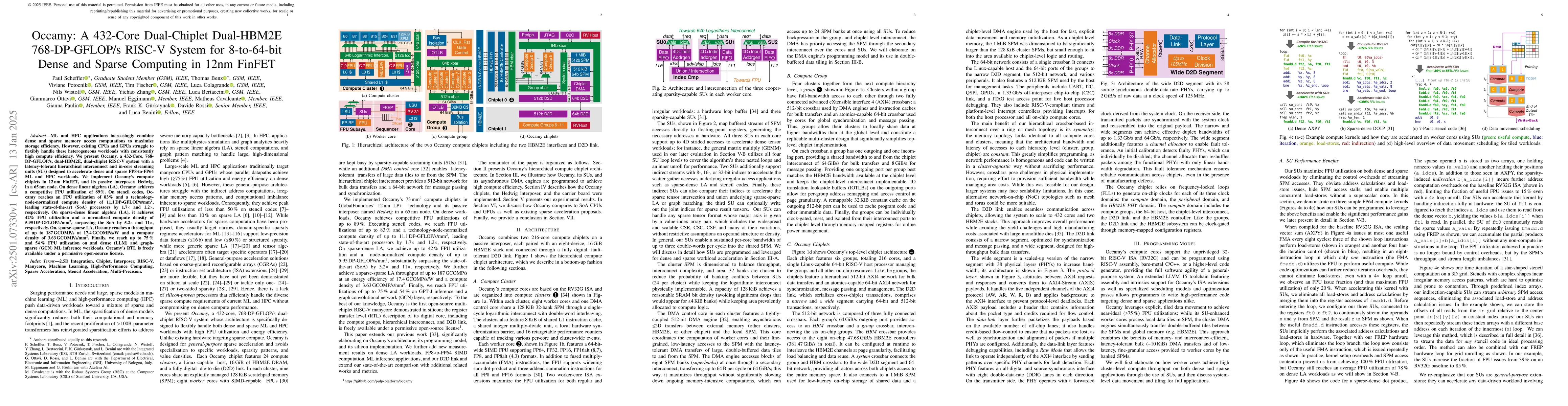 Thumbnail for Occamy: A 432-Core Dual-Chiplet Dual-HBM2E 768-DP-GFLOP/s RISC-V System
  for 8-to-64-bit Dense and Sparse Computing in 12nm FinFET
