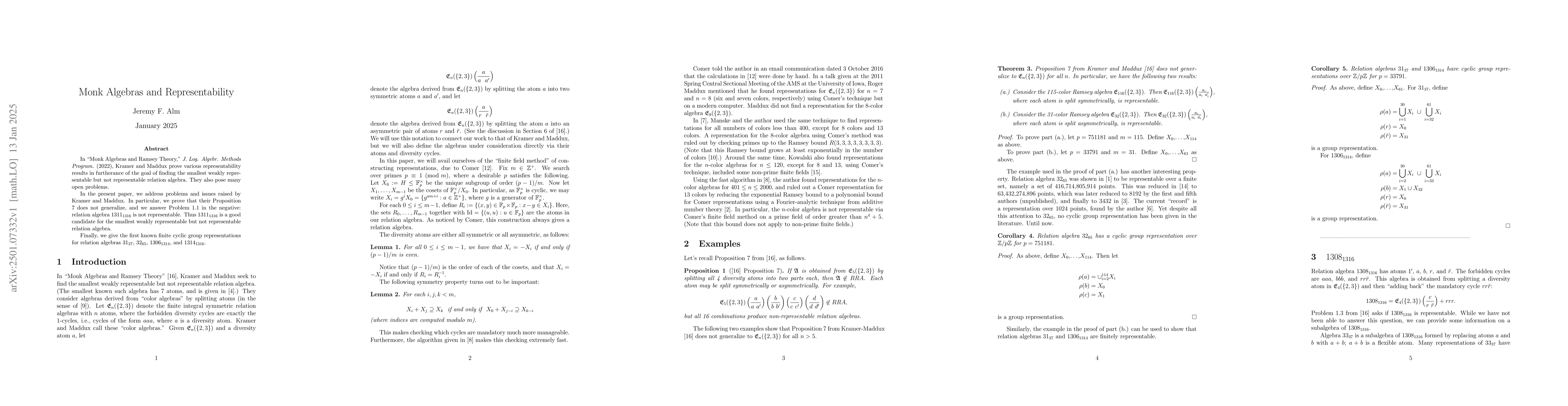 Thumbnail for Monk Algebras and Representability