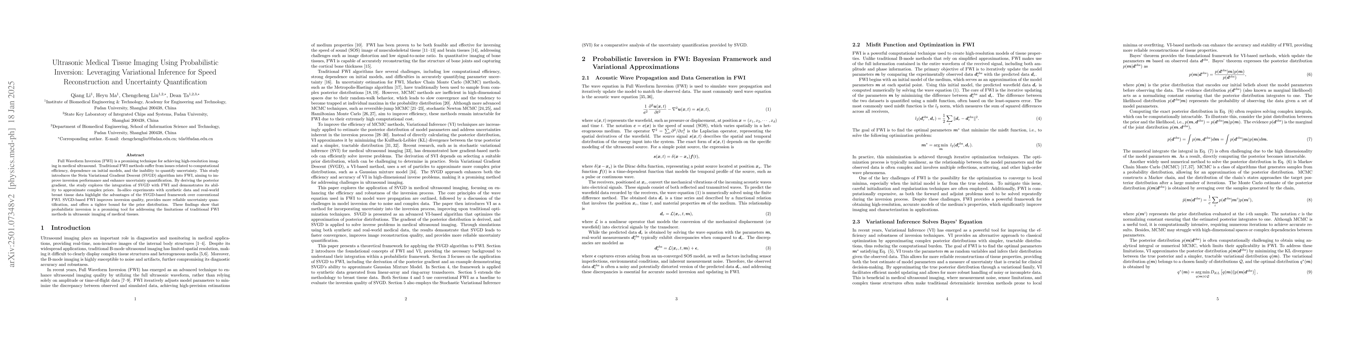 Thumbnail for Ultrasonic Medical Tissue Imaging Using Probabilistic Inversion:
  Leveraging Variational Inference for Speed Reconstruction and Uncertainty
  Quantification
