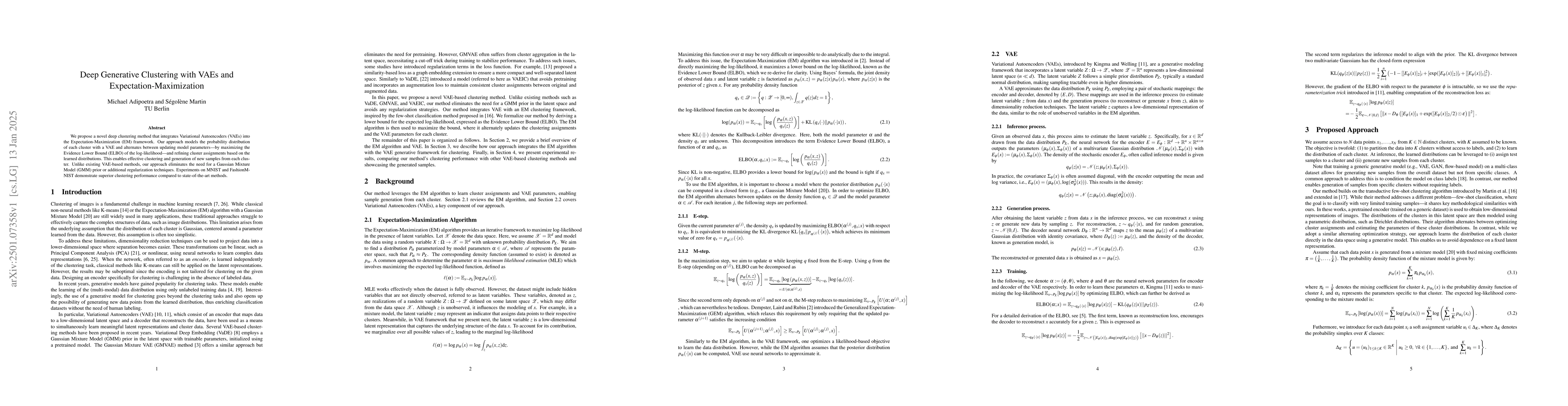 Thumbnail for Deep Generative Clustering with VAEs and Expectation-Maximization