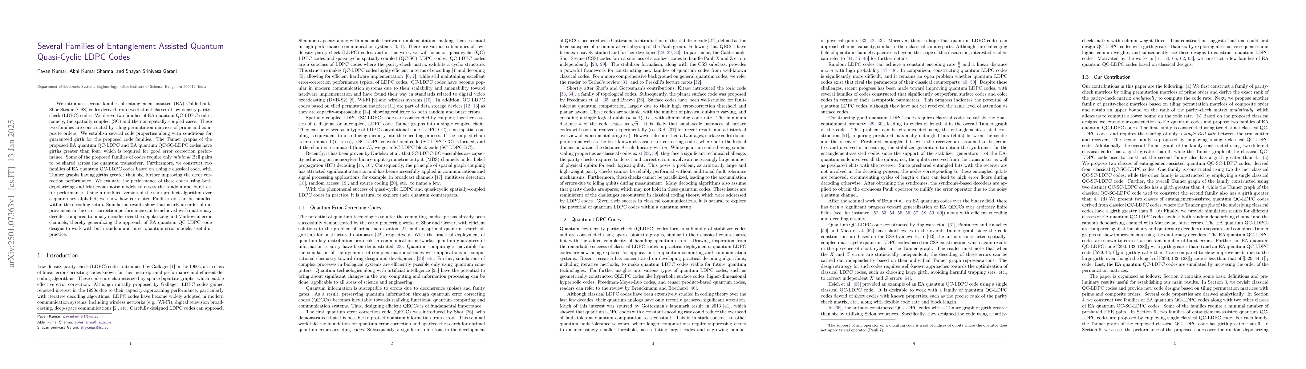 Thumbnail for Several Families of Entanglement-Assisted Quantum Quasi-Cyclic LDPC
  Codes