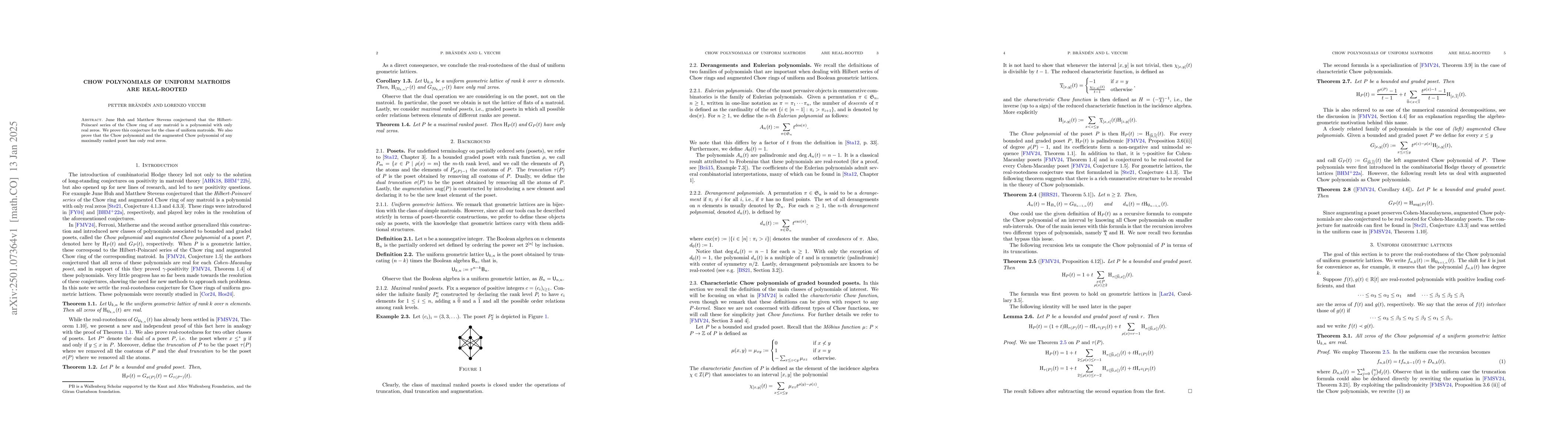 Thumbnail for Chow polynomials of uniform matroids are real-rooted