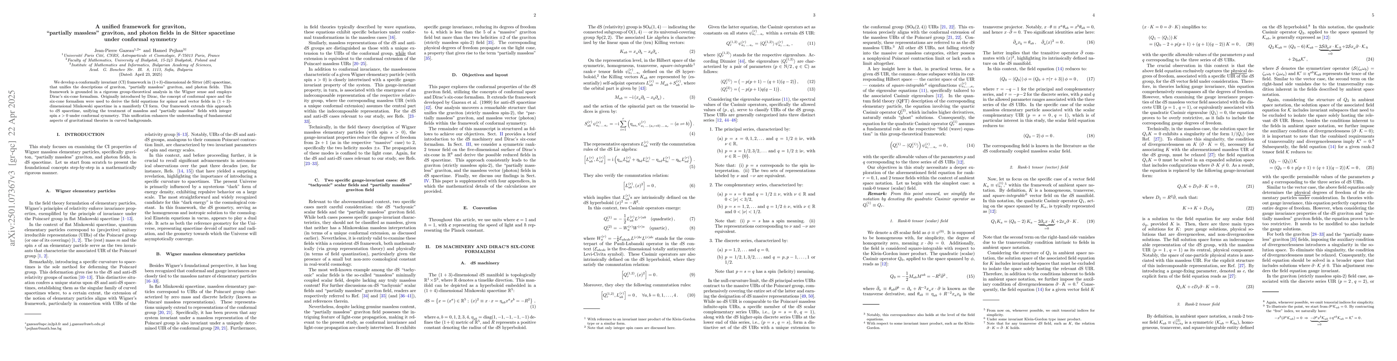Thumbnail for A unified framework for graviton, "partially massless" graviton, and
  photon fields in de Sitter spacetime under conformal symmetry