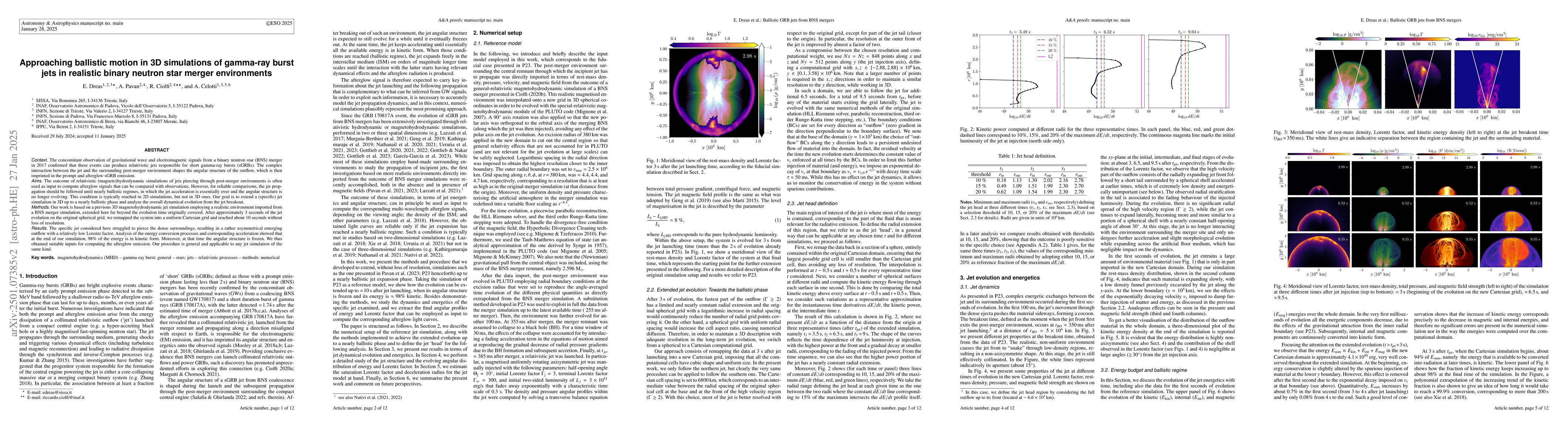 Thumbnail for Approaching ballistic motion in 3D simulations of gamma-ray burst jets
  in realistic binary neutron star merger environments