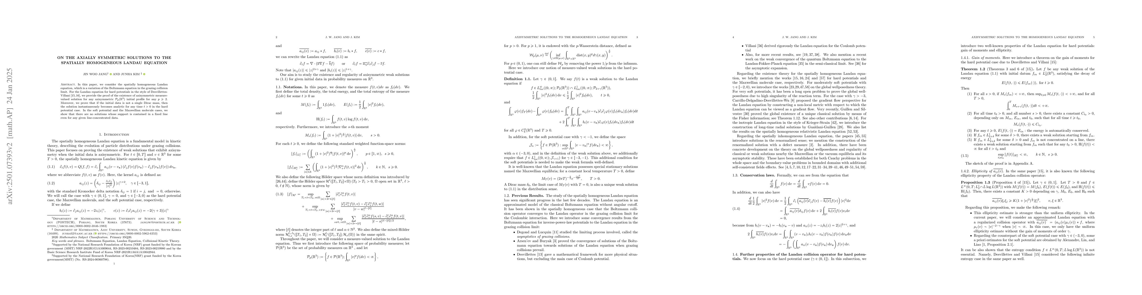 Thumbnail for On the axially symmetric solutions to the spatially homogeneous Landau
  equation