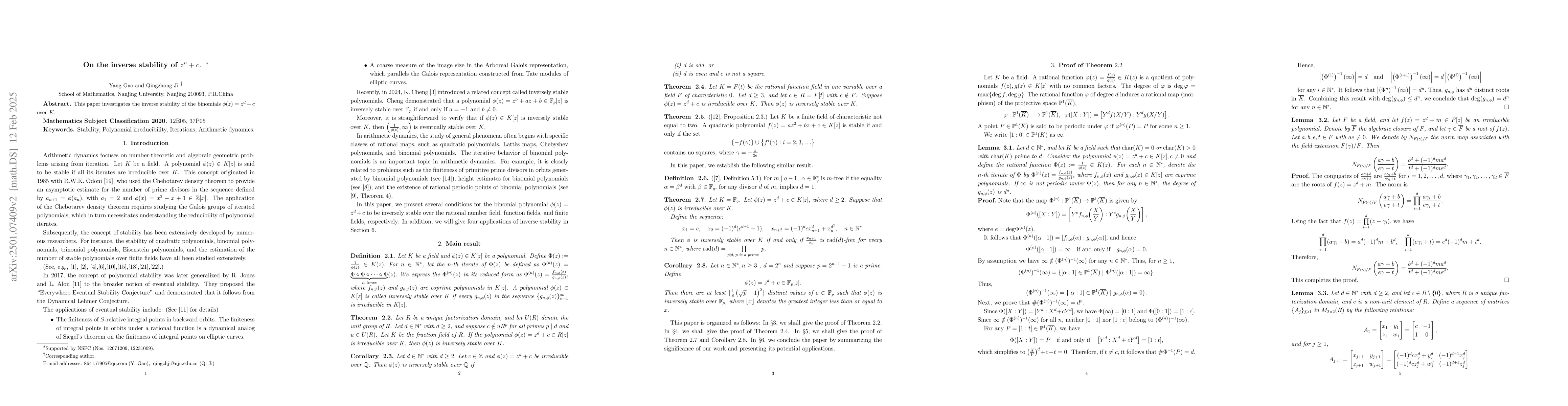 Thumbnail for On the inverse stability of $z^n+c.$
