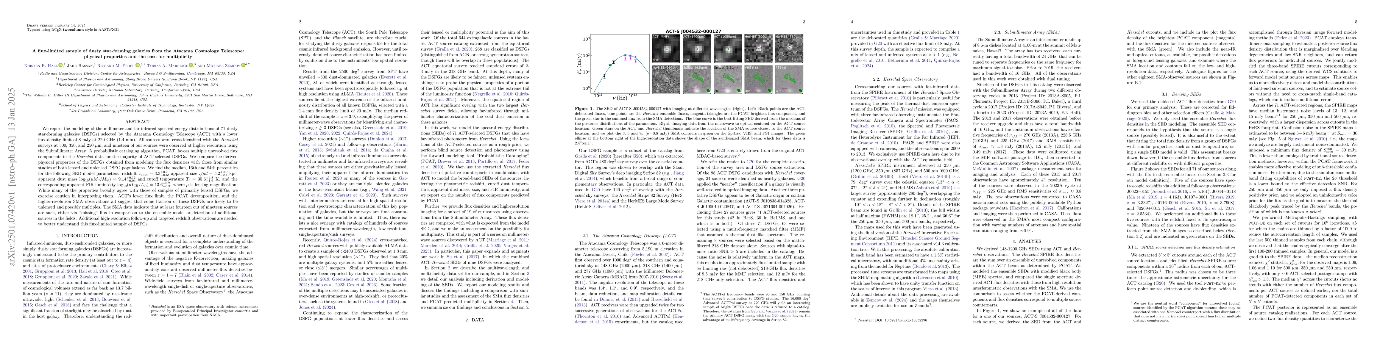 Thumbnail for A flux-limited sample of dusty star-forming galaxies from the Atacama
  Cosmology Telescope: physical properties and the case for multiplicity