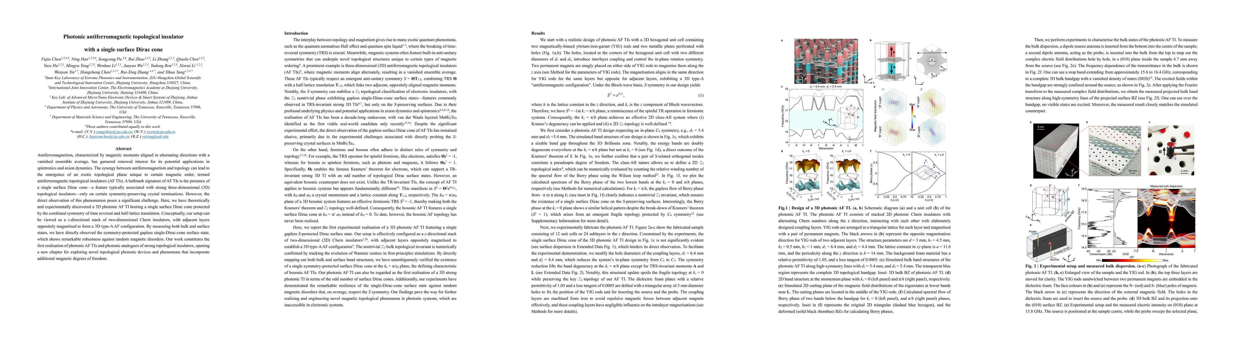 Thumbnail for Photonic antiferromagnetic topological insulator with a single surface
  Dirac cone