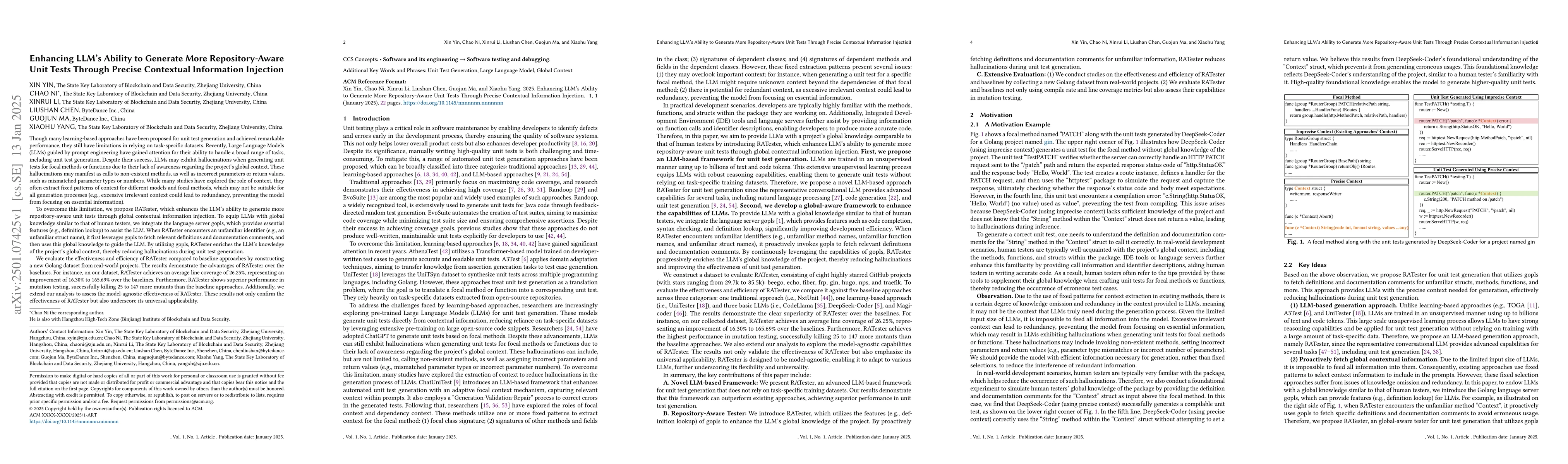 Thumbnail for Enhancing LLM's Ability to Generate More Repository-Aware Unit Tests
  Through Precise Contextual Information Injection