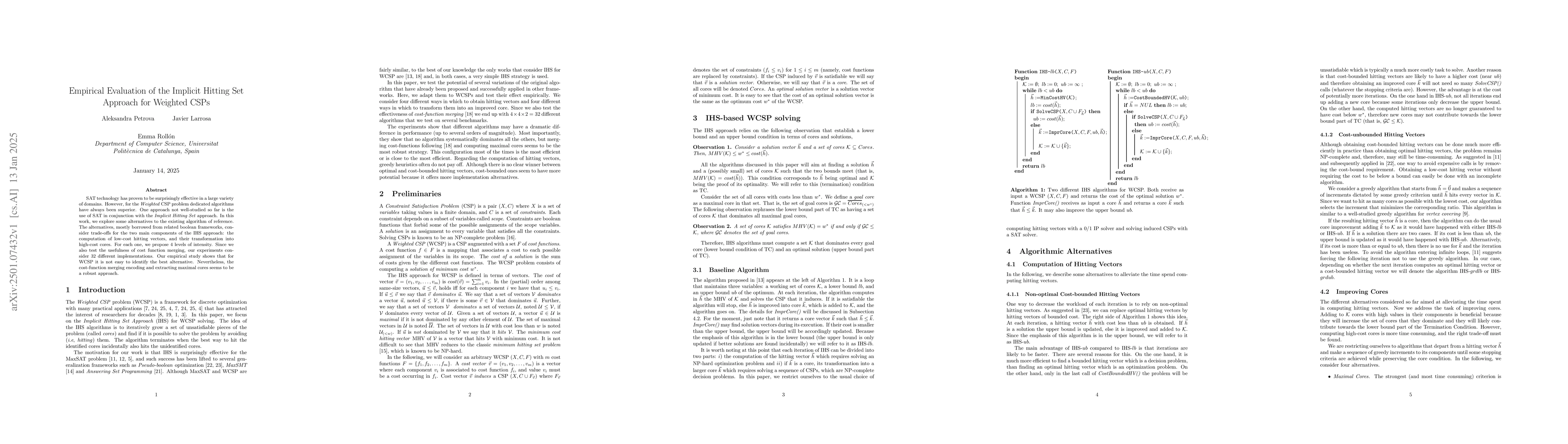 Thumbnail for Empirical Evaluation of the Implicit Hitting Set Approach for Weighted
  CSPs