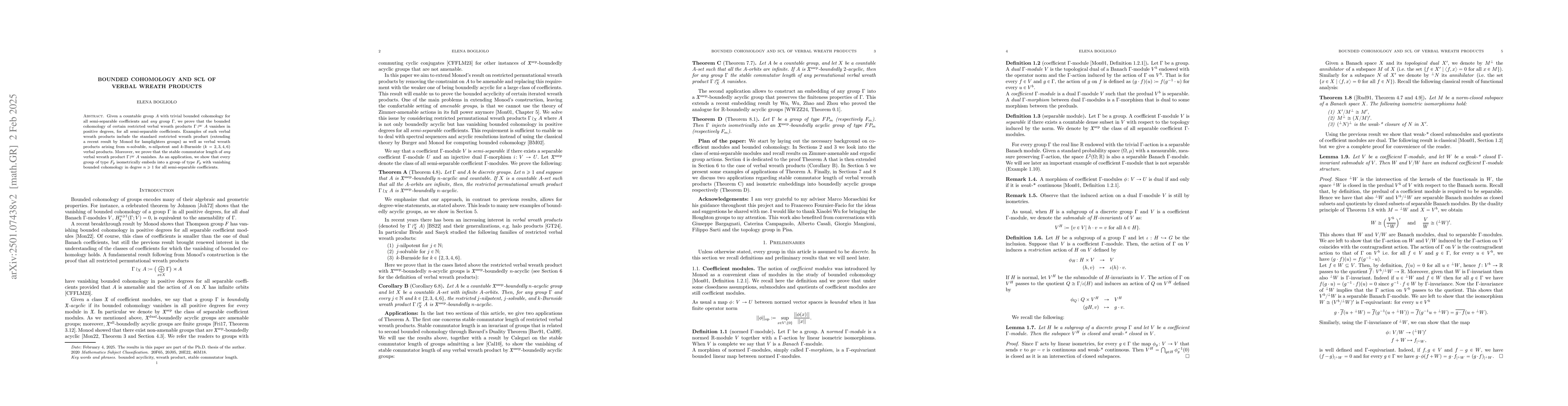 Thumbnail for Bounded cohomology and scl of verbal wreath products