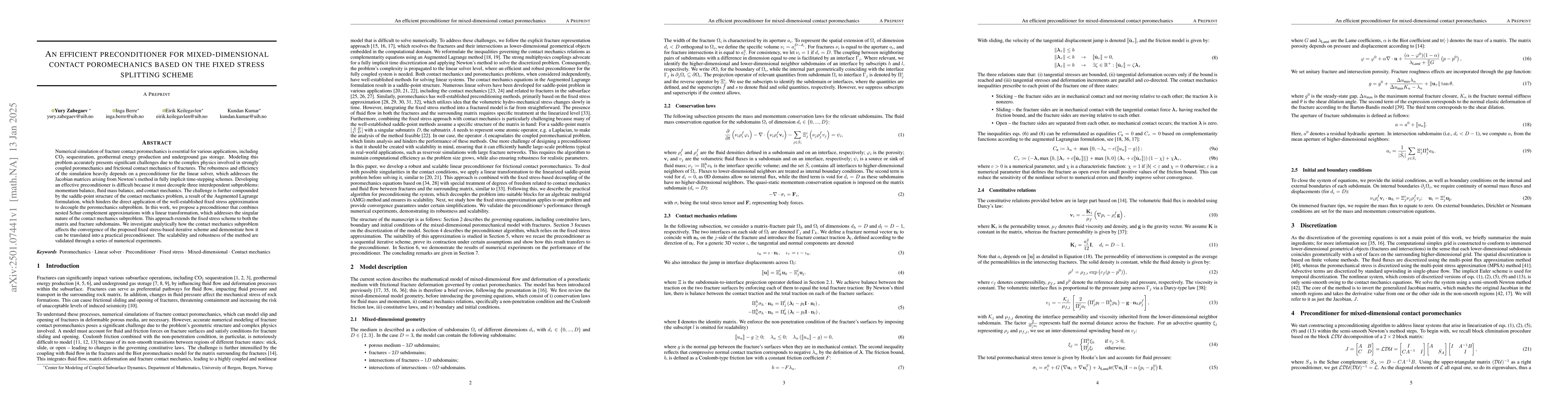 Thumbnail for An efficient preconditioner for mixed-dimensional contact poromechanics
  based on the fixed stress splitting scheme