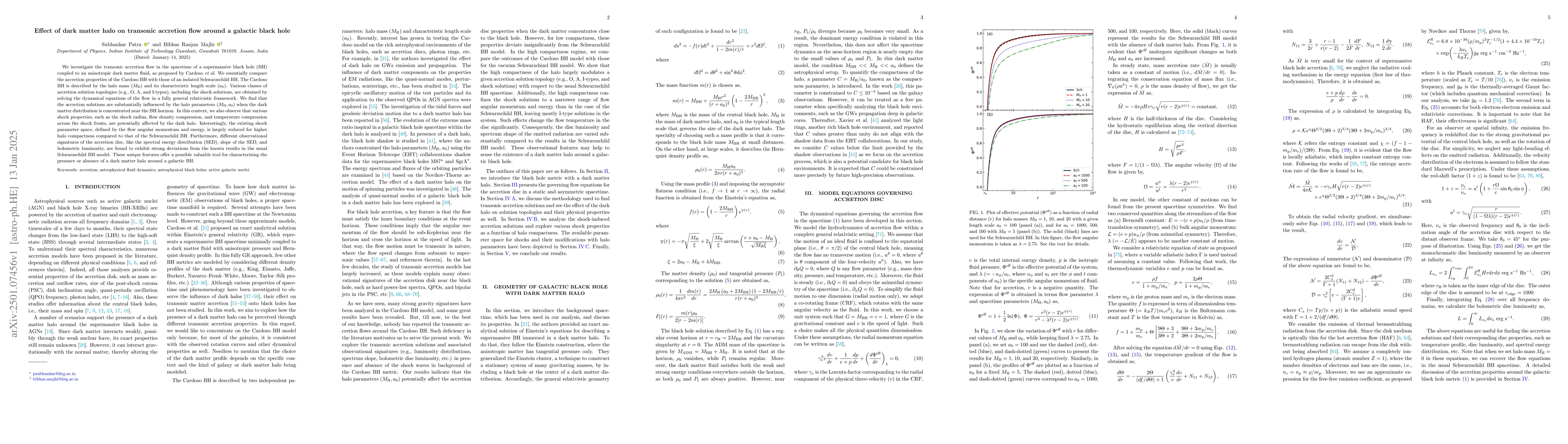 Thumbnail for Effect of dark matter halo on transonic accretion flow around a galactic
  black hole