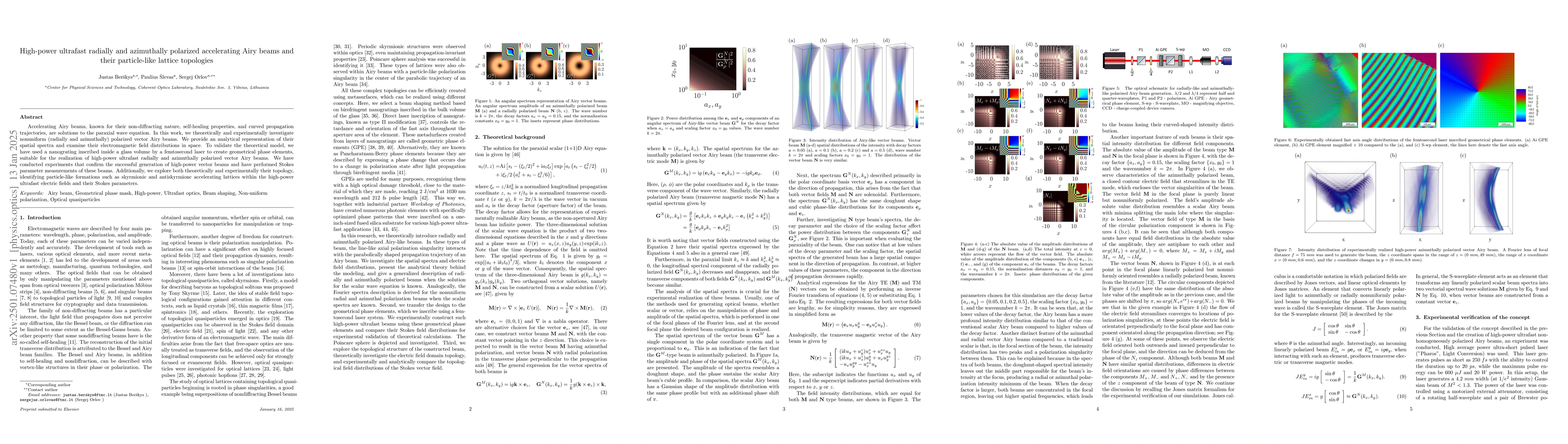 Thumbnail for High-power ultrafast radially and azimuthally polarized accelerating
  Airy beams and their particle-like lattice topologies
