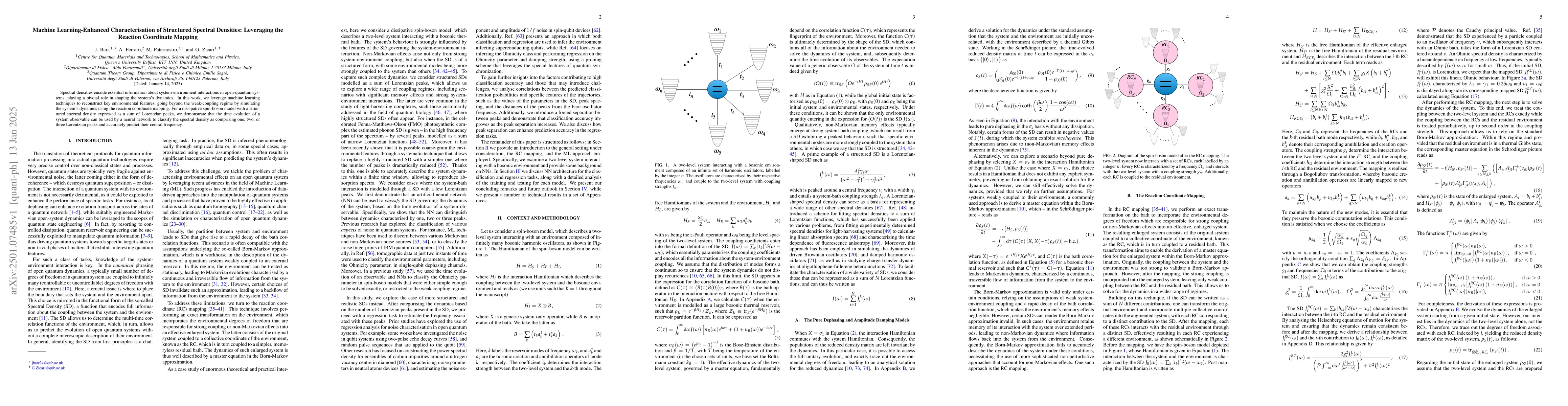 Thumbnail for Machine Learning-Enhanced Characterisation of Structured Spectral
  Densities: Leveraging the Reaction Coordinate Mapping