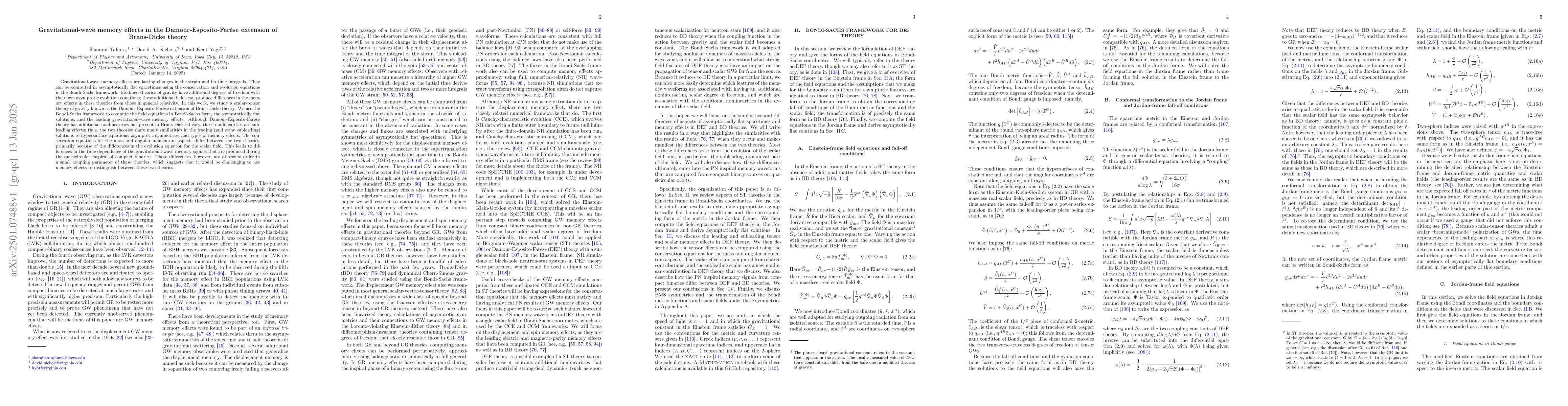 Thumbnail for Gravitational-wave memory effects in the Damour-Esposito-Farèse
  extension of Brans-Dicke theory