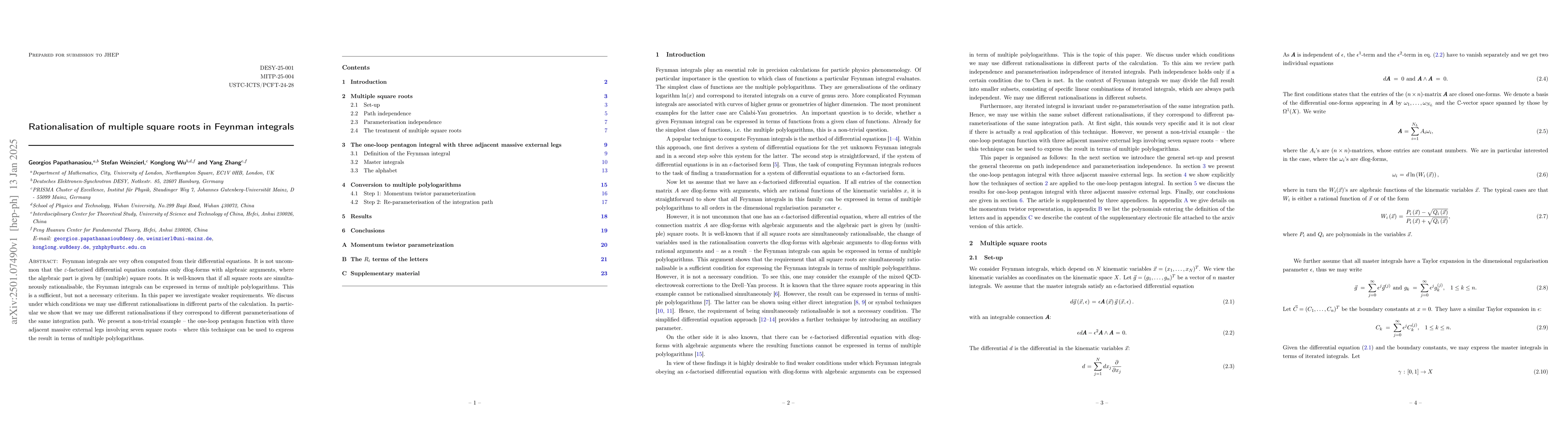Thumbnail for Rationalisation of multiple square roots in Feynman integrals