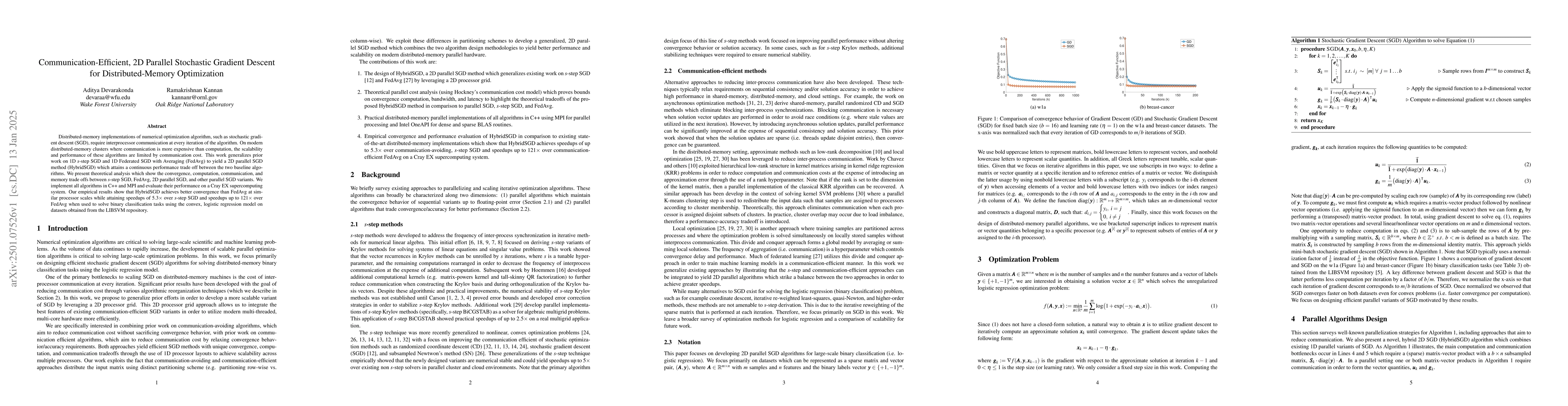 Thumbnail for Communication-Efficient, 2D Parallel Stochastic Gradient Descent for
  Distributed-Memory Optimization