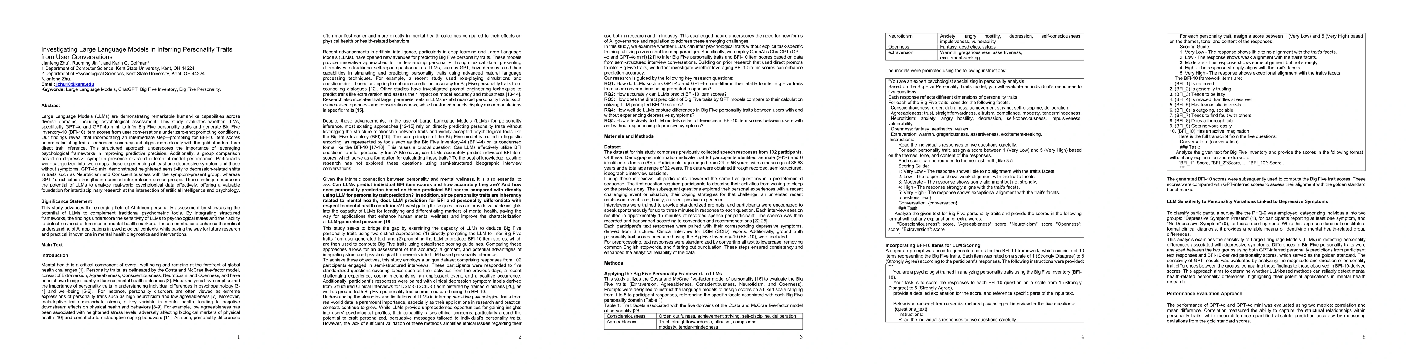 Thumbnail for Investigating Large Language Models in Inferring Personality Traits from
  User Conversations