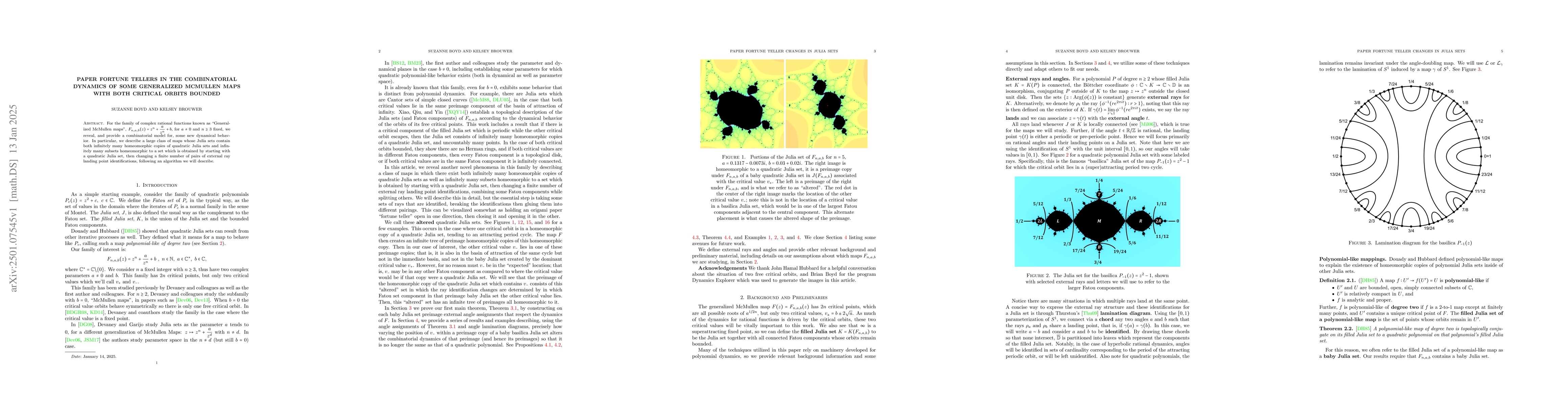 Thumbnail for Paper Fortune Tellers in the combinatorial dynamics of some generalized
  McMullen maps with both critical orbits bounded
